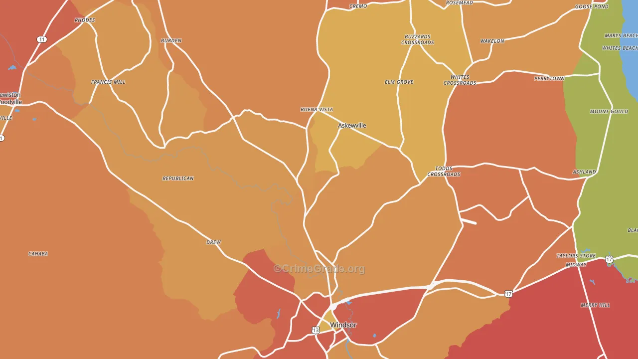 Bertie County, NC Map of Burglary Rates