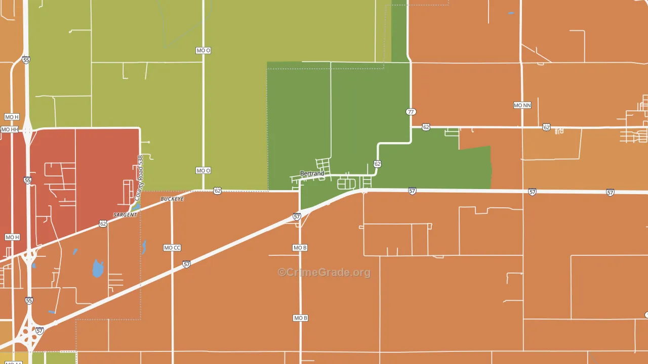 Bertrand, MO Map of Burglary Rates