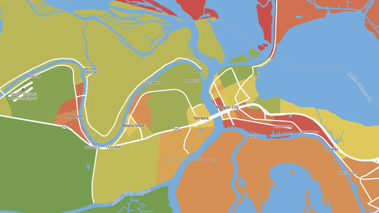 Berwick, LA Map of Burglary Rates