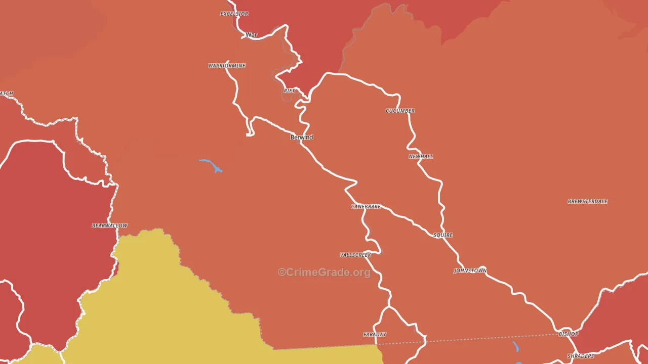 Berwind, WV Map of Burglary Rates