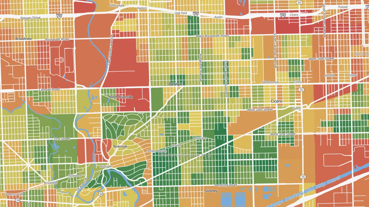 Berwyn, IL Map of Burglary Rates