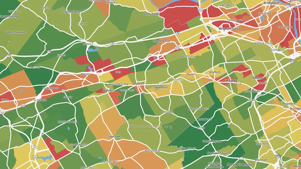 Berwyn, PA Map of Burglary Rates