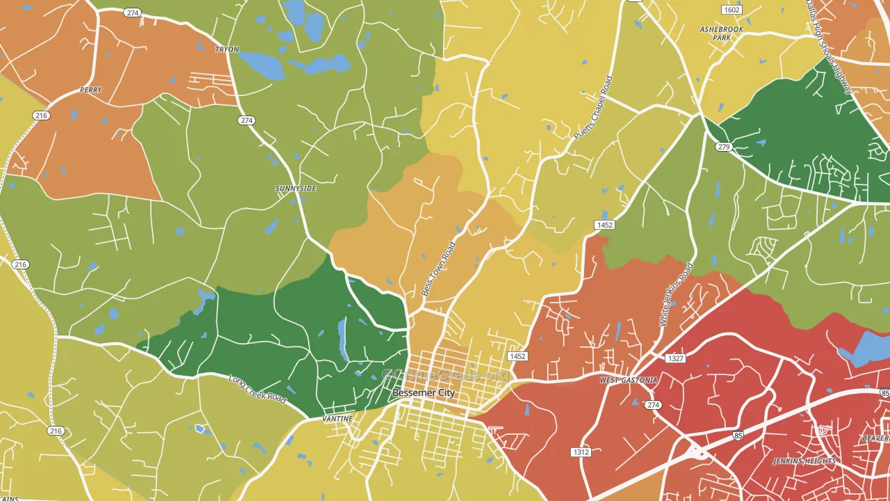 Bessemer City, NC Map of Burglary Rates