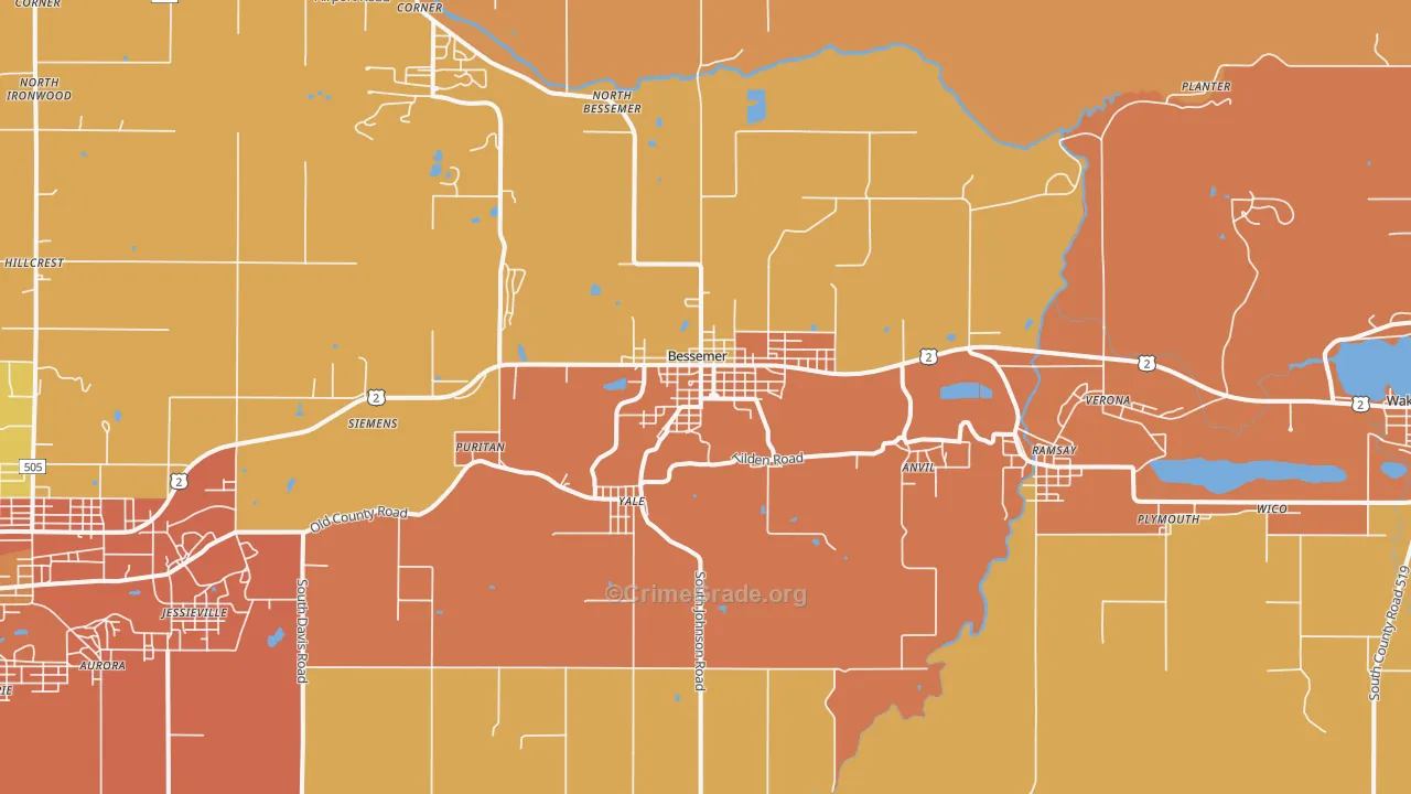 Bessemer, MI Map of Burglary Rates