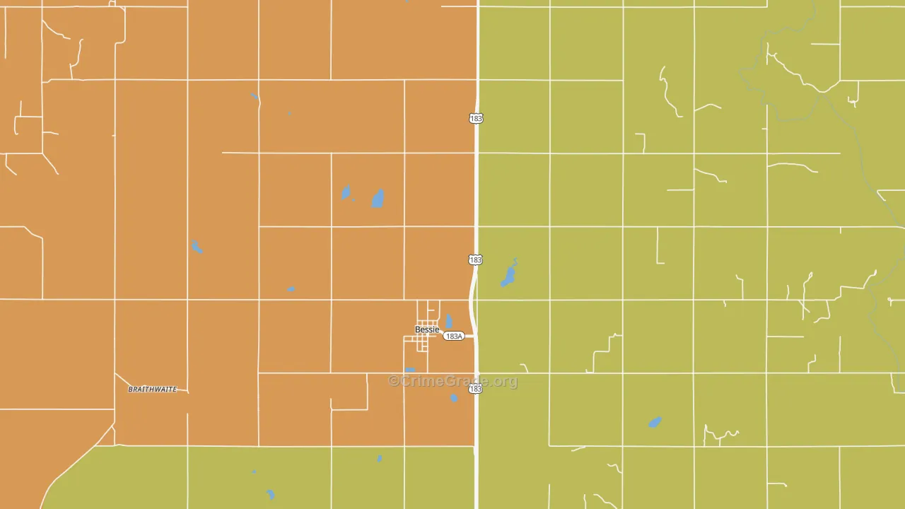 Bessie, OK Map of Burglary Rates