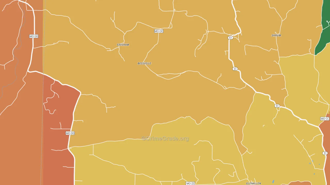 Bessville, MO Map of Burglary Rates