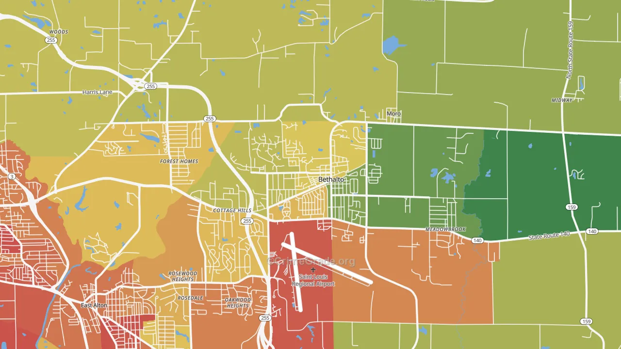 Bethalto, IL Map of Burglary Rates