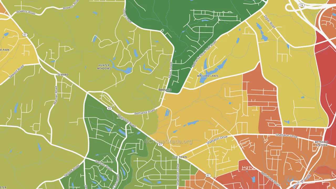 Bethania, NC Map of Burglary Rates