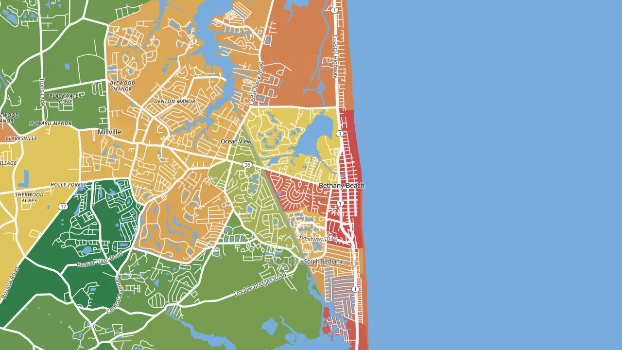 Bethany Beach, DE Map of Burglary Rates