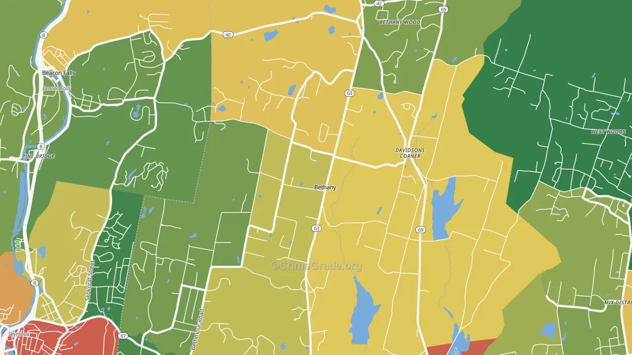 Bethany, CT Map of Burglary Rates