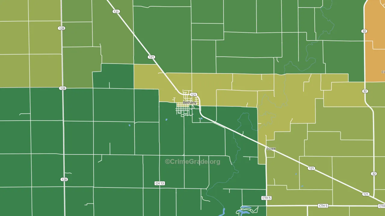 Bethany, IL Map of Burglary Rates