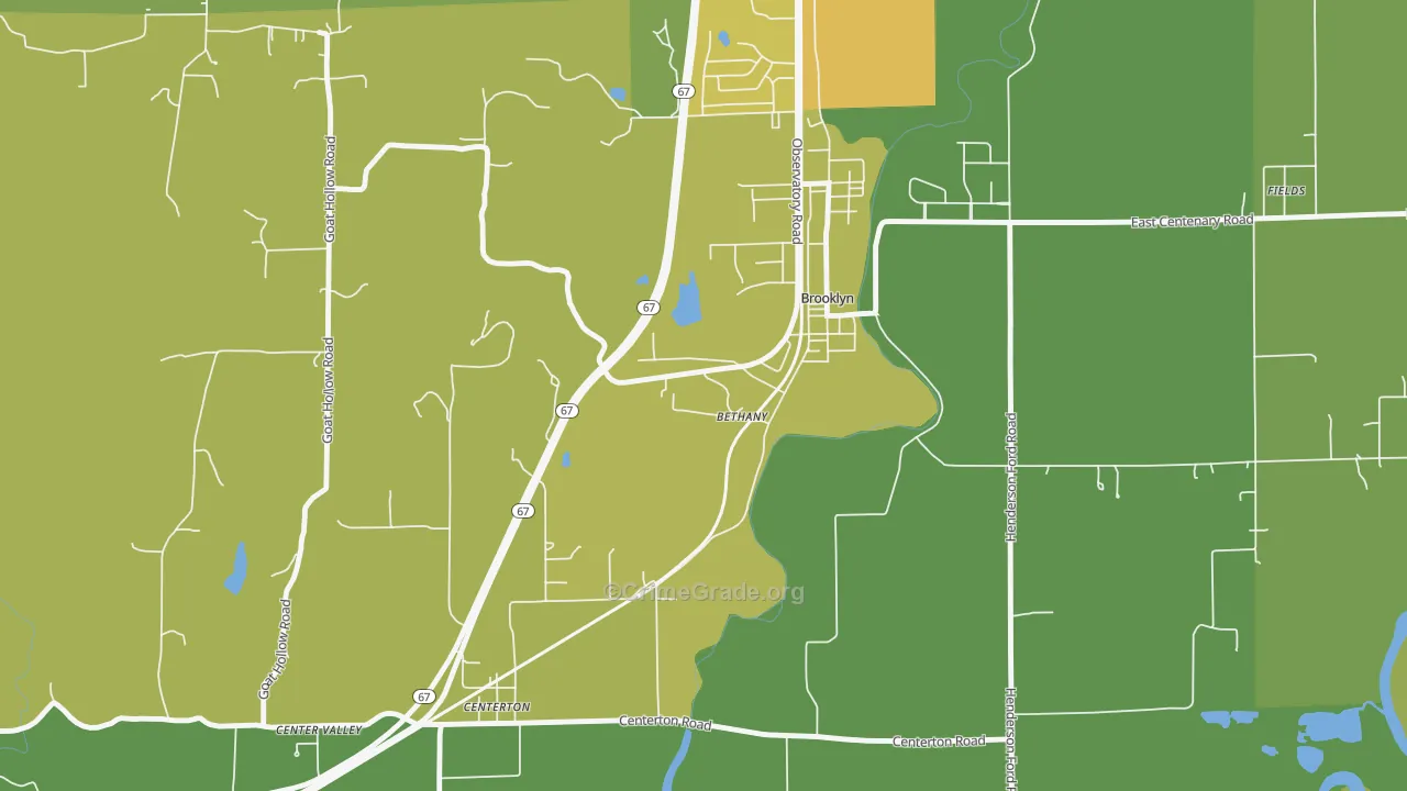 Bethany, IN Map of Burglary Rates