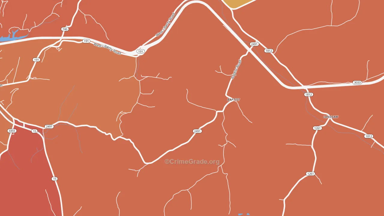 Bethany, KY Map of Burglary Rates