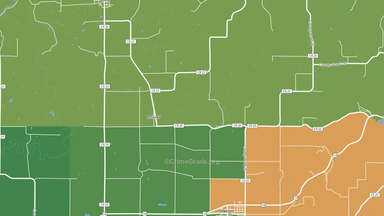 Bethany, MN Map of Burglary Rates