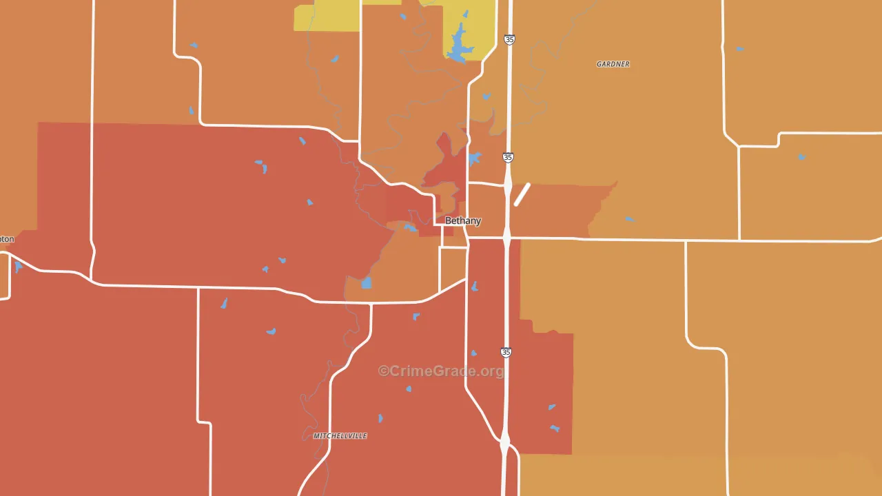 Bethany, MO Map of Burglary Rates
