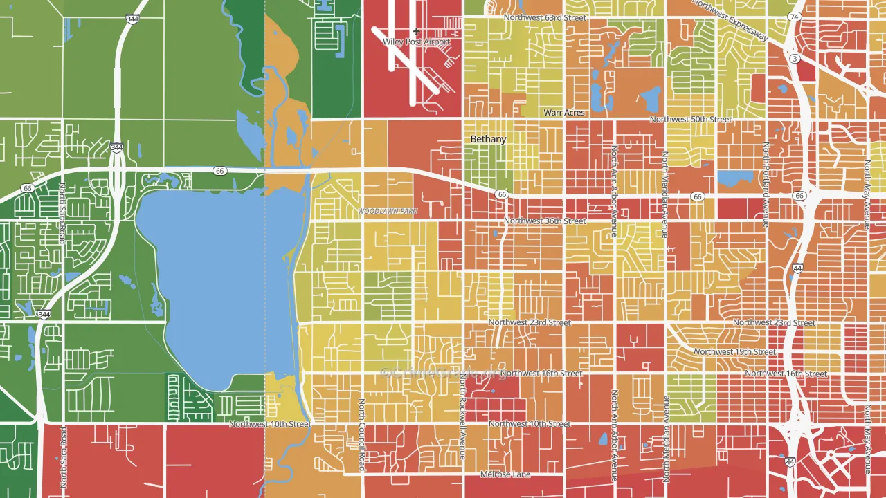Bethany, OK Map of Burglary Rates
