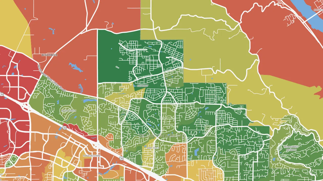 Bethany, OR Map of Burglary Rates