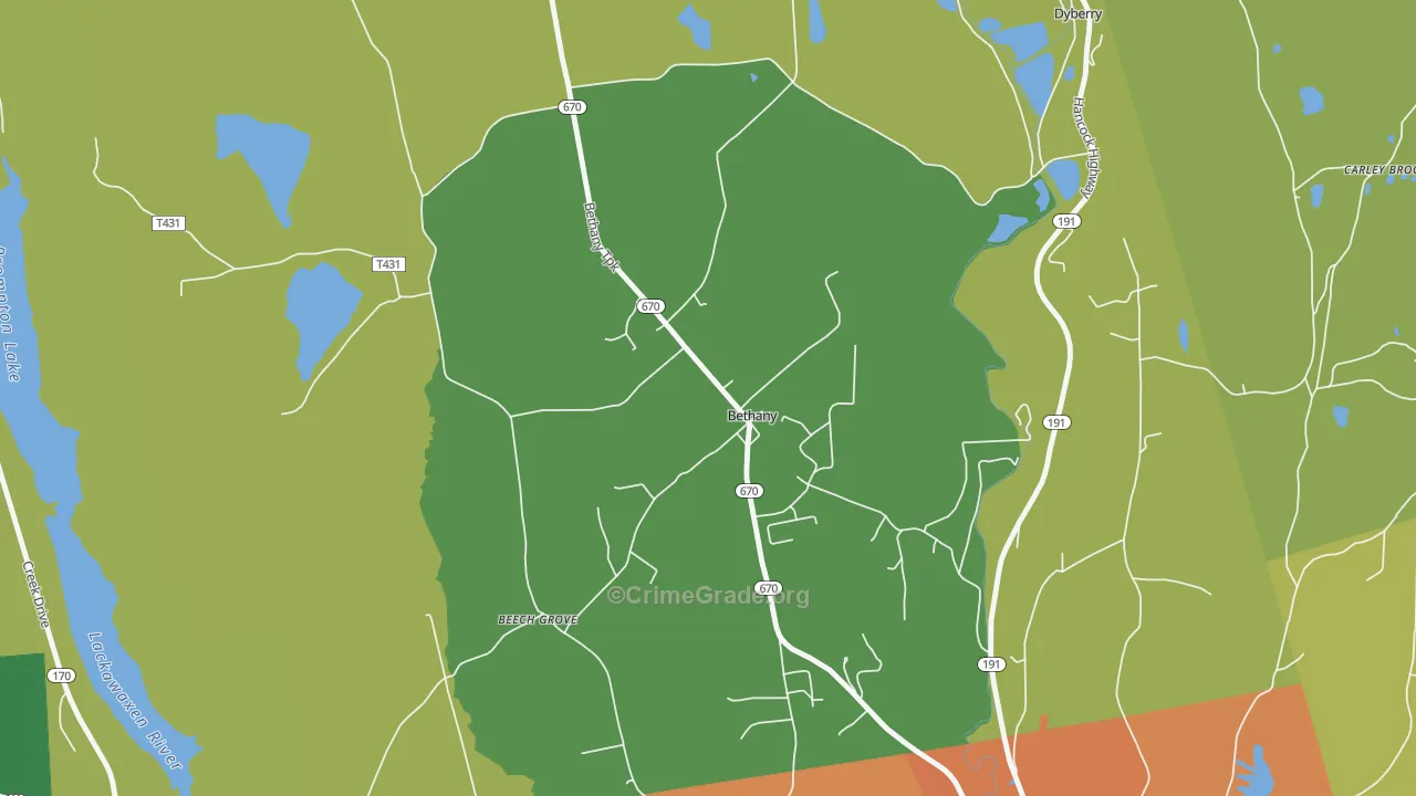 Bethany, PA Map of Burglary Rates
