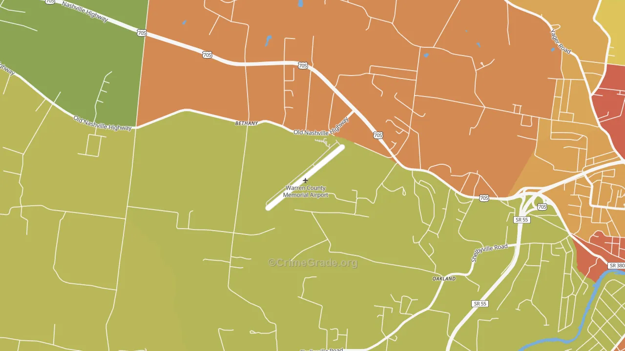 Bethany, TN Map of Burglary Rates