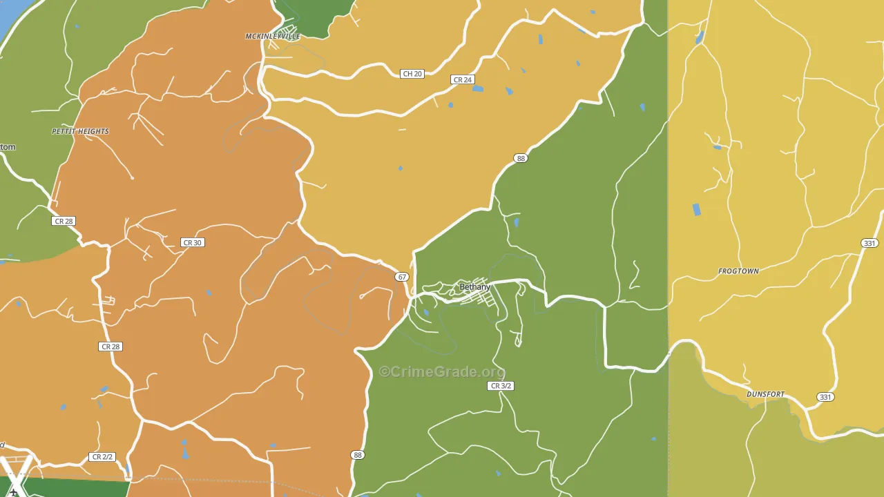 Bethany, WV Map of Burglary Rates