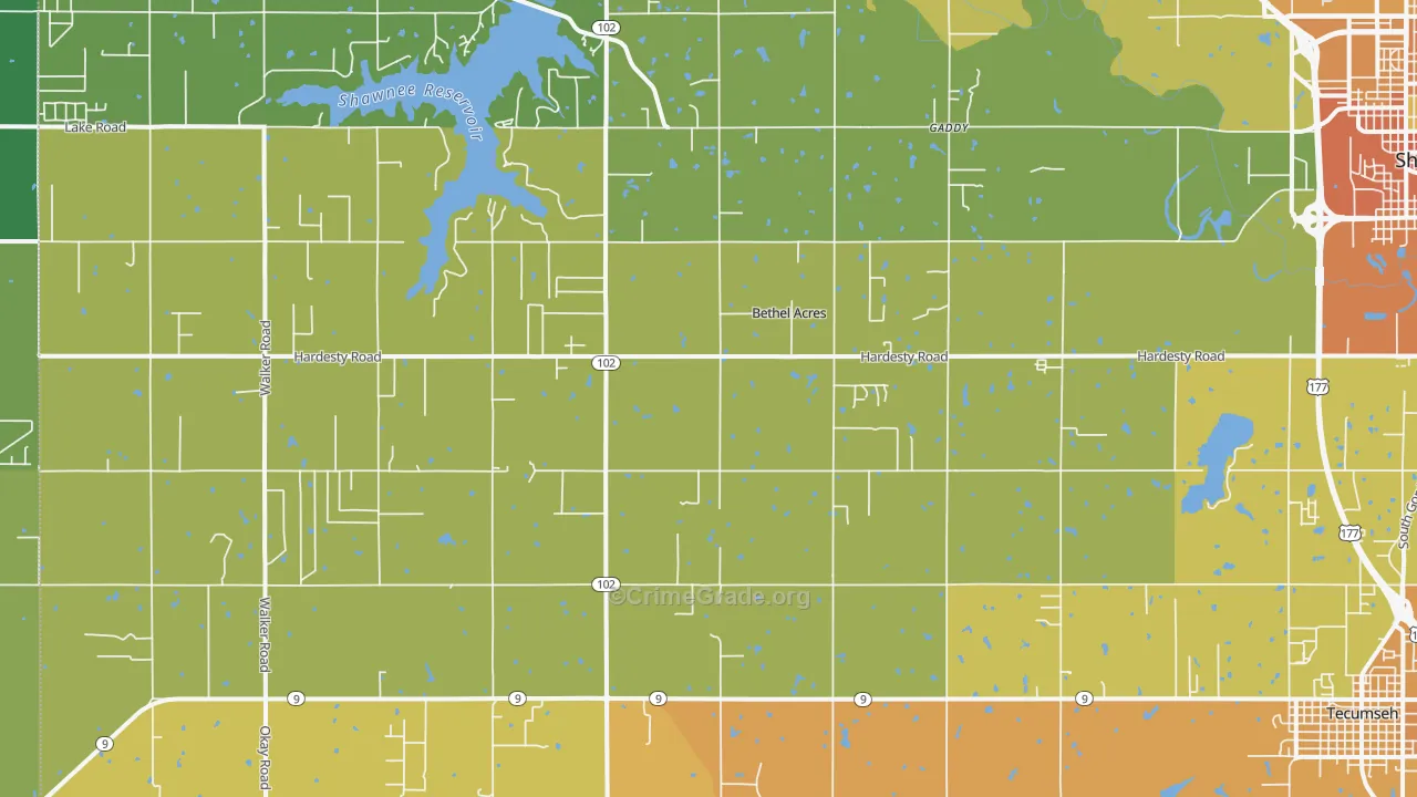 Bethel Acres, OK Map of Burglary Rates