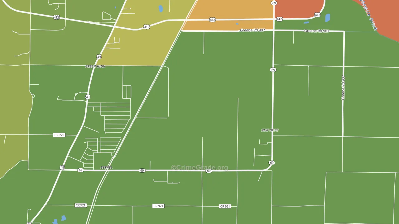 Bethel, AR Map of Burglary Rates