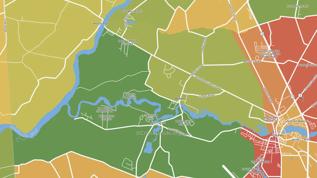 Bethel, DE Map of Burglary Rates