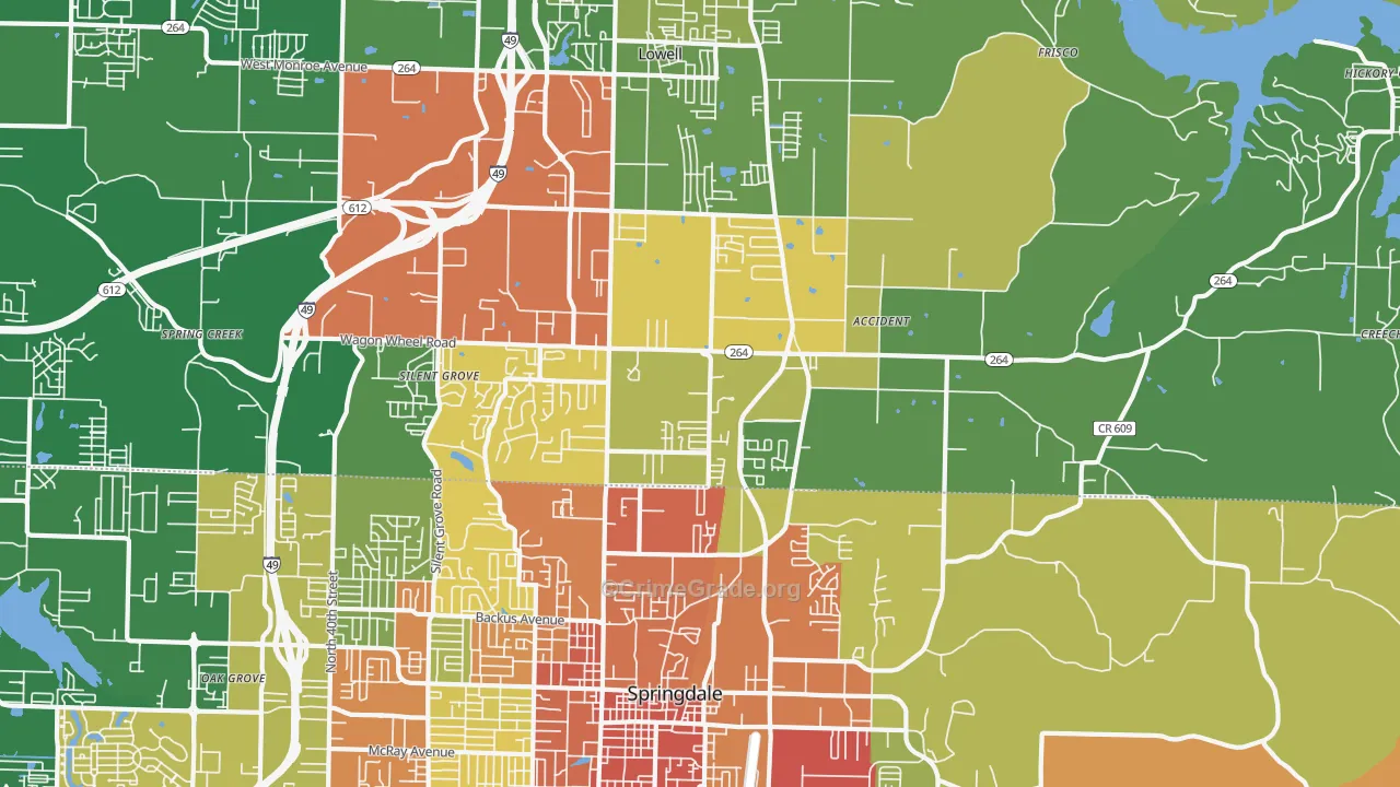 Bethel Heights, AR Map of Burglary Rates