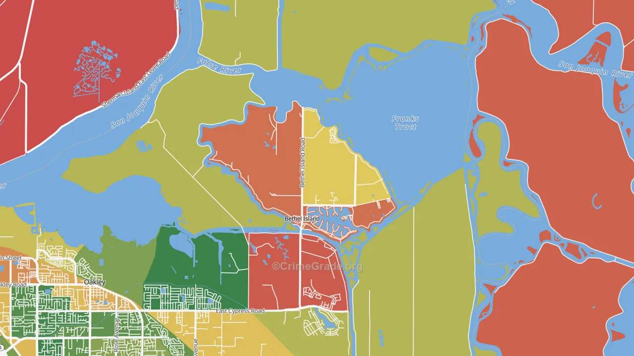 Bethel Island, CA Map of Burglary Rates