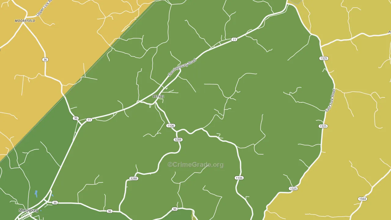 Bethel, KY Map of Burglary Rates