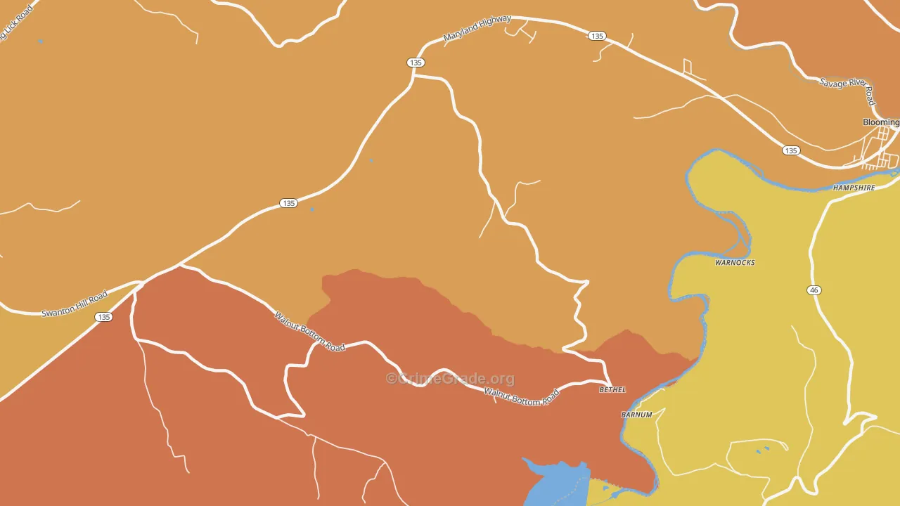 Bethel, MD Map of Burglary Rates