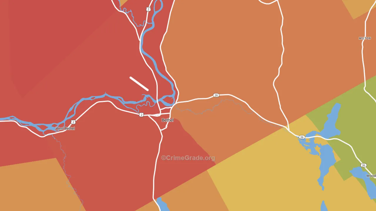Bethel, ME Map of Burglary Rates