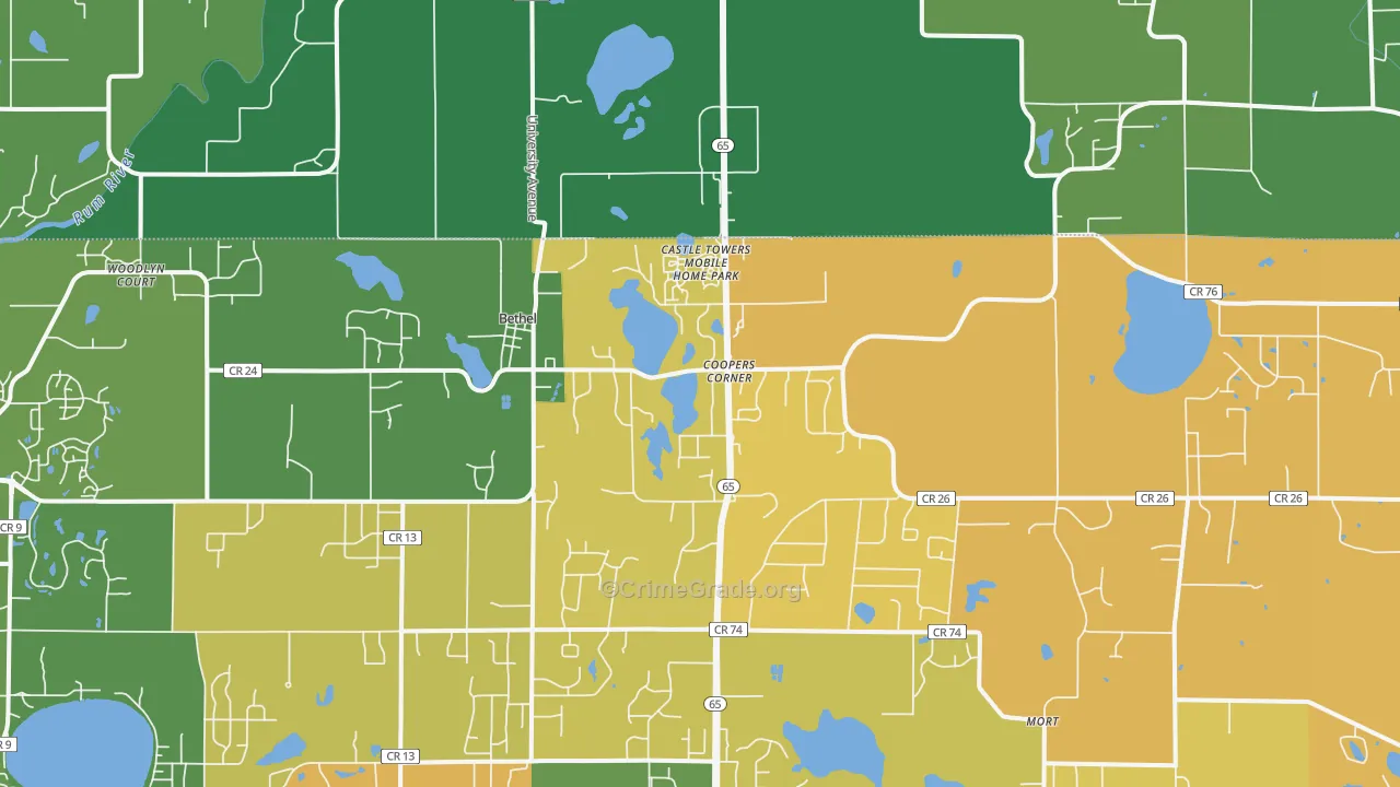 Bethel, MN Map of Burglary Rates