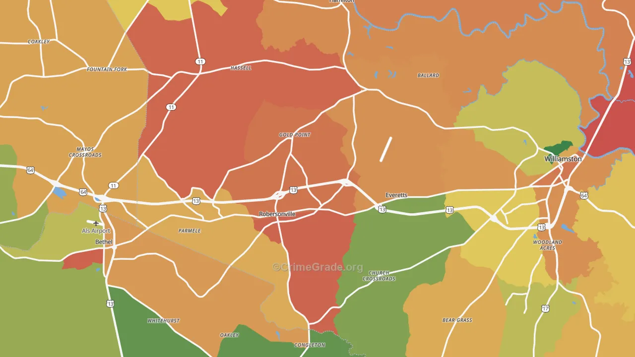 Bethel, NC Map of Burglary Rates