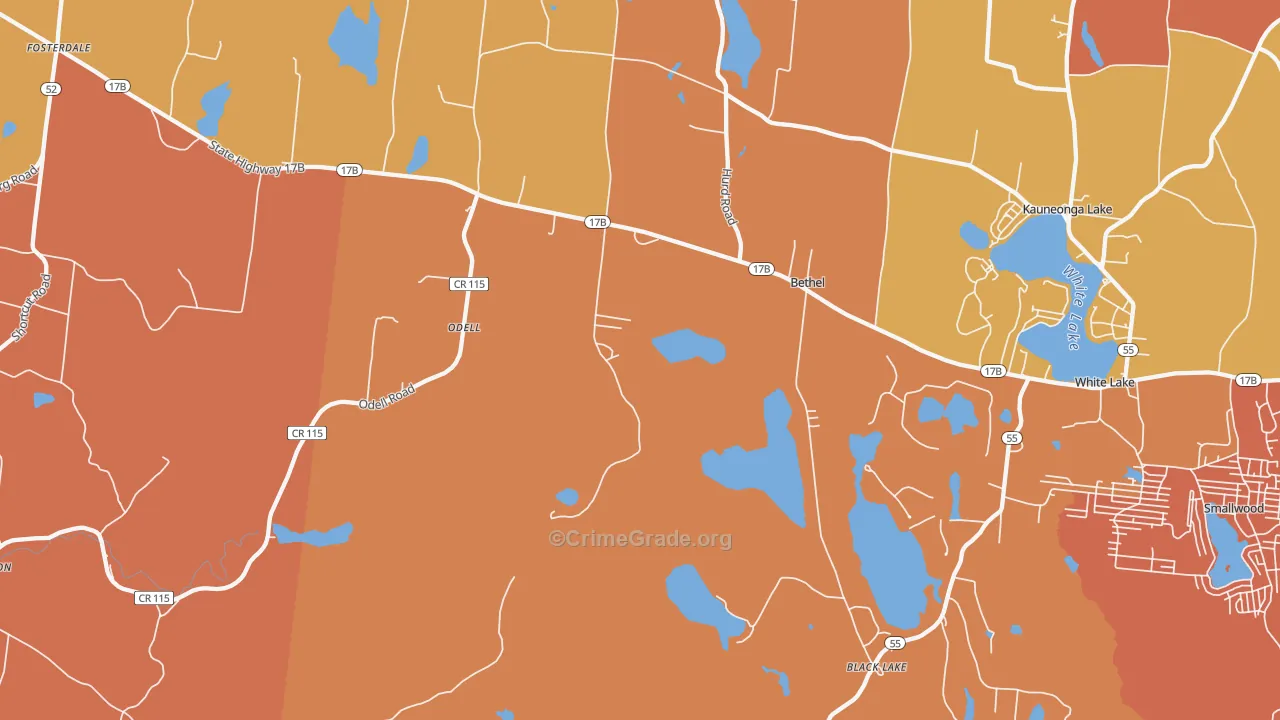 Bethel, NY Map of Burglary Rates
