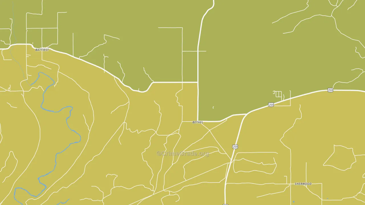 Bethel, OK Map of Burglary Rates