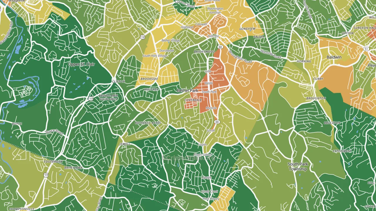 Bethel Park, PA Map of Burglary Rates