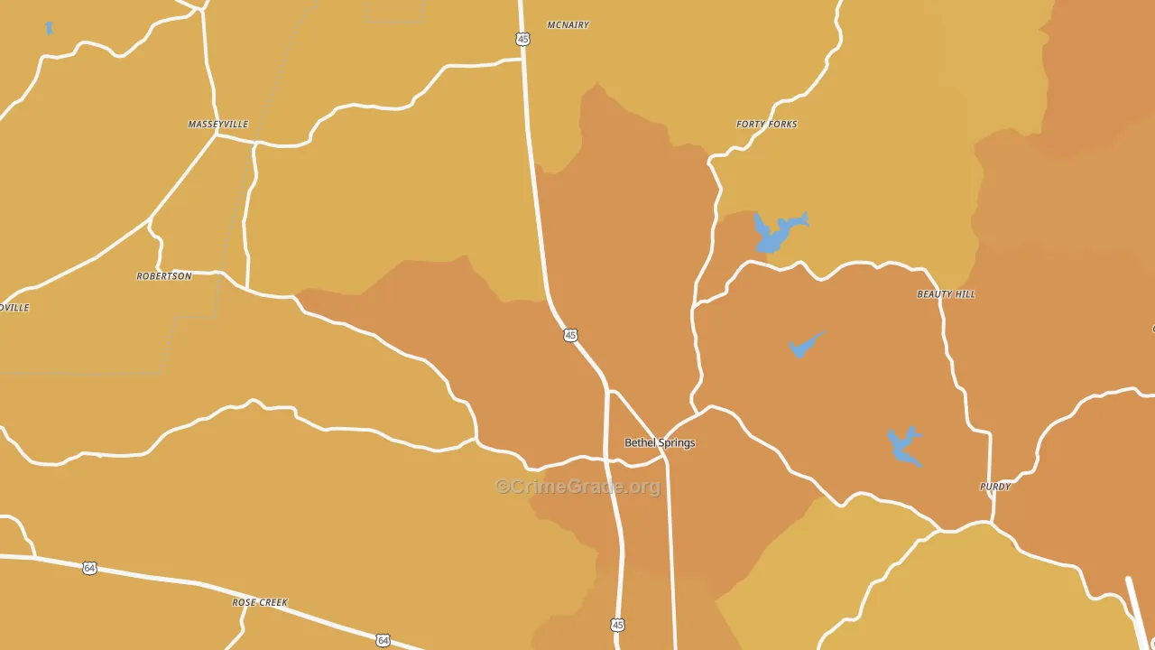 Bethel Springs, TN Map of Burglary Rates