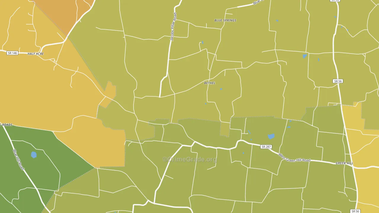 Bethel, TN Map of Burglary Rates