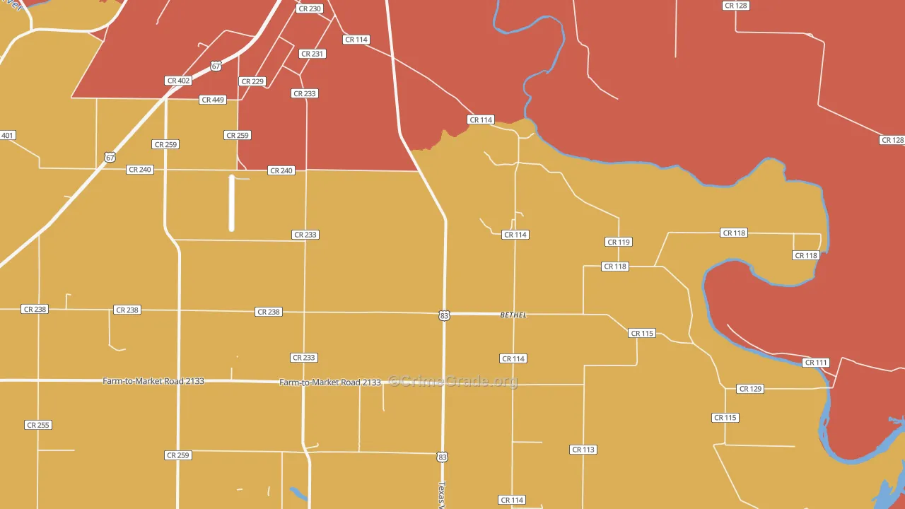 Bethel, TX Map of Burglary Rates