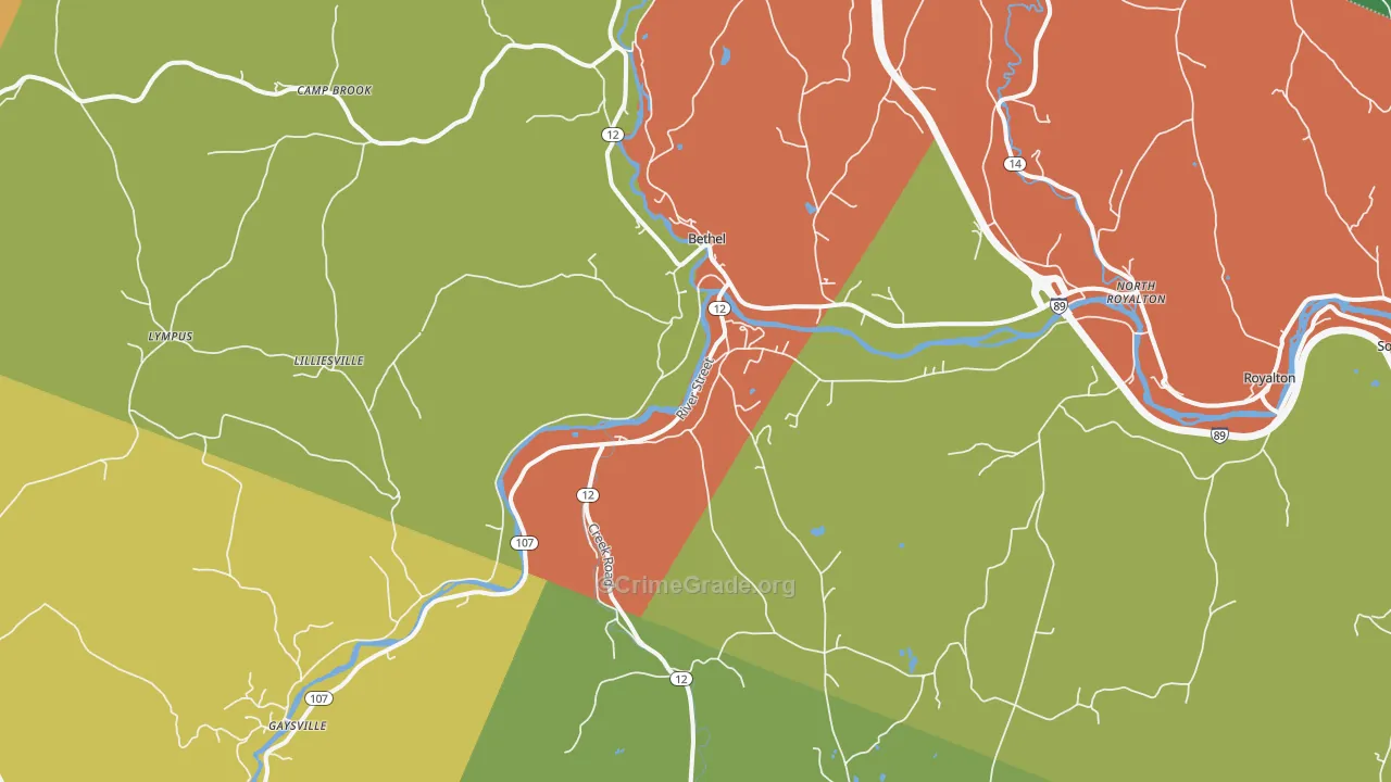 Bethel, VT Map of Burglary Rates