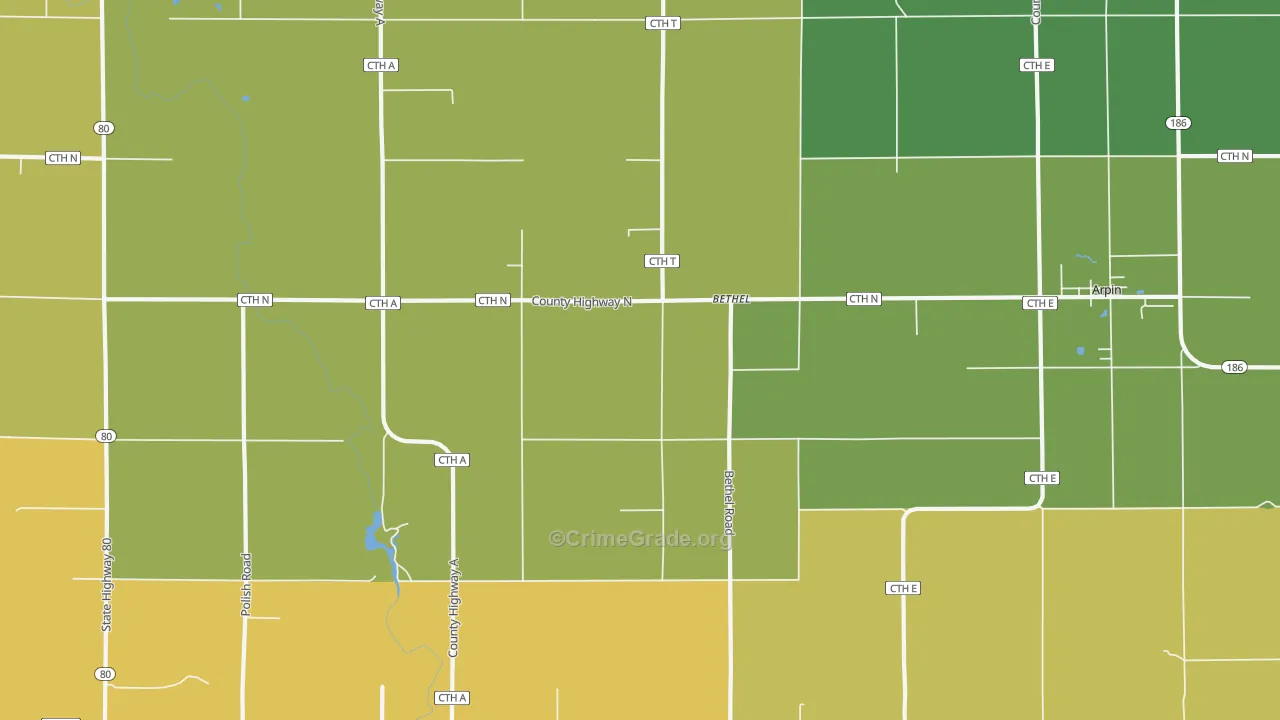 Bethel, WI Map of Burglary Rates