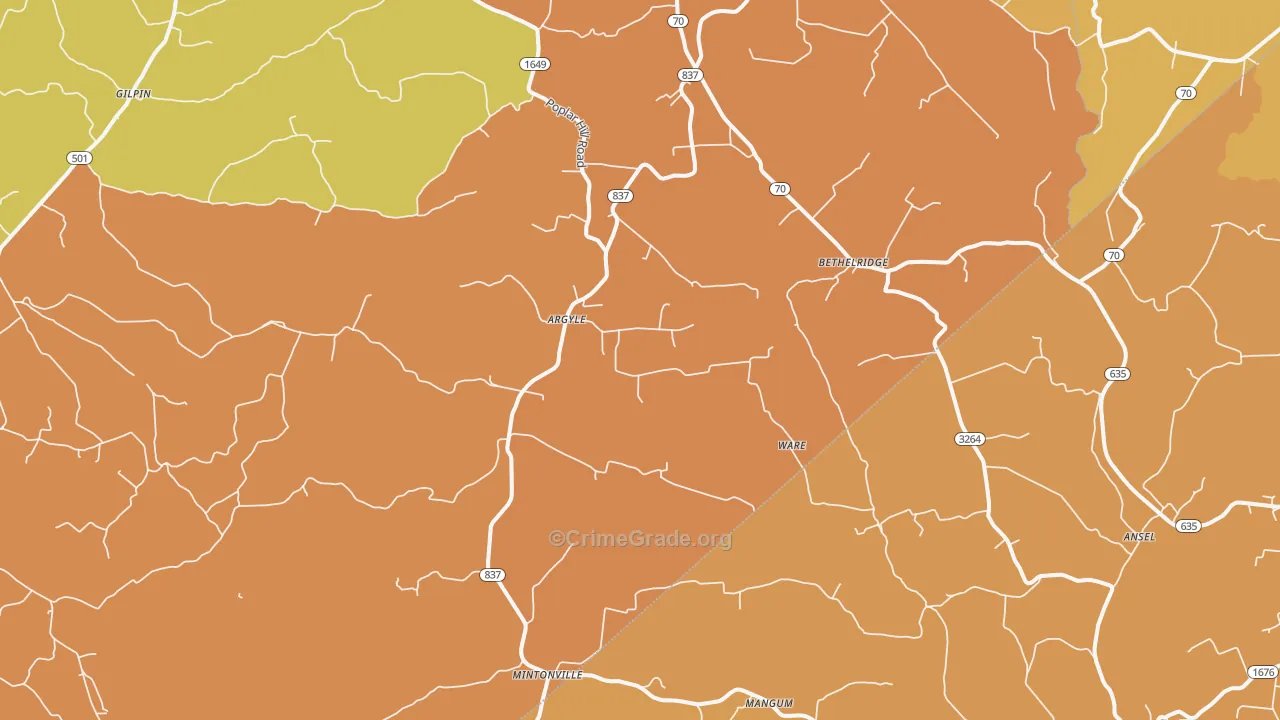 Bethelridge, KY Map of Burglary Rates