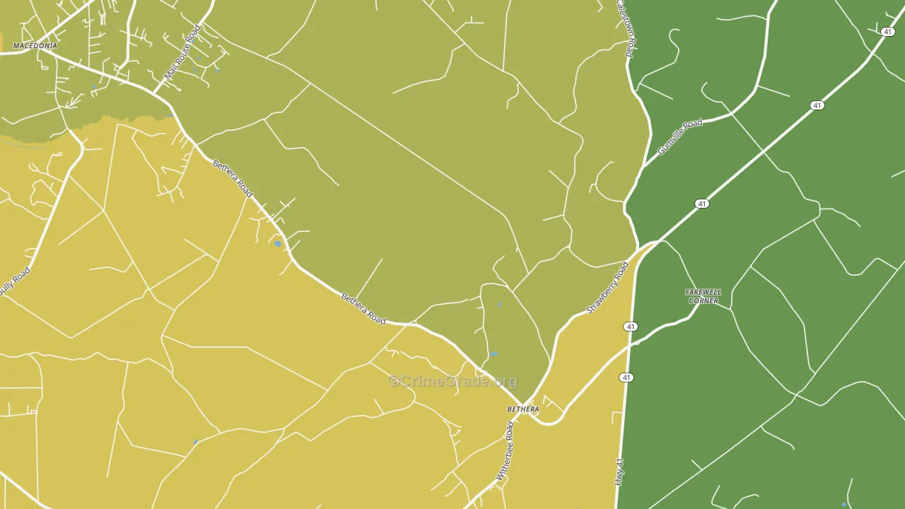 Bethera, SC Map of Burglary Rates