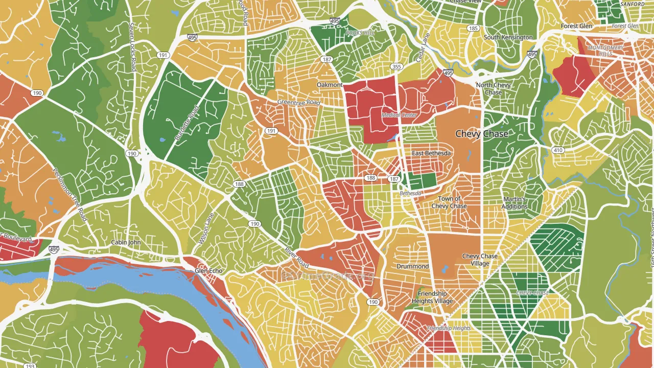 Bethesda, MD Map of Burglary Rates