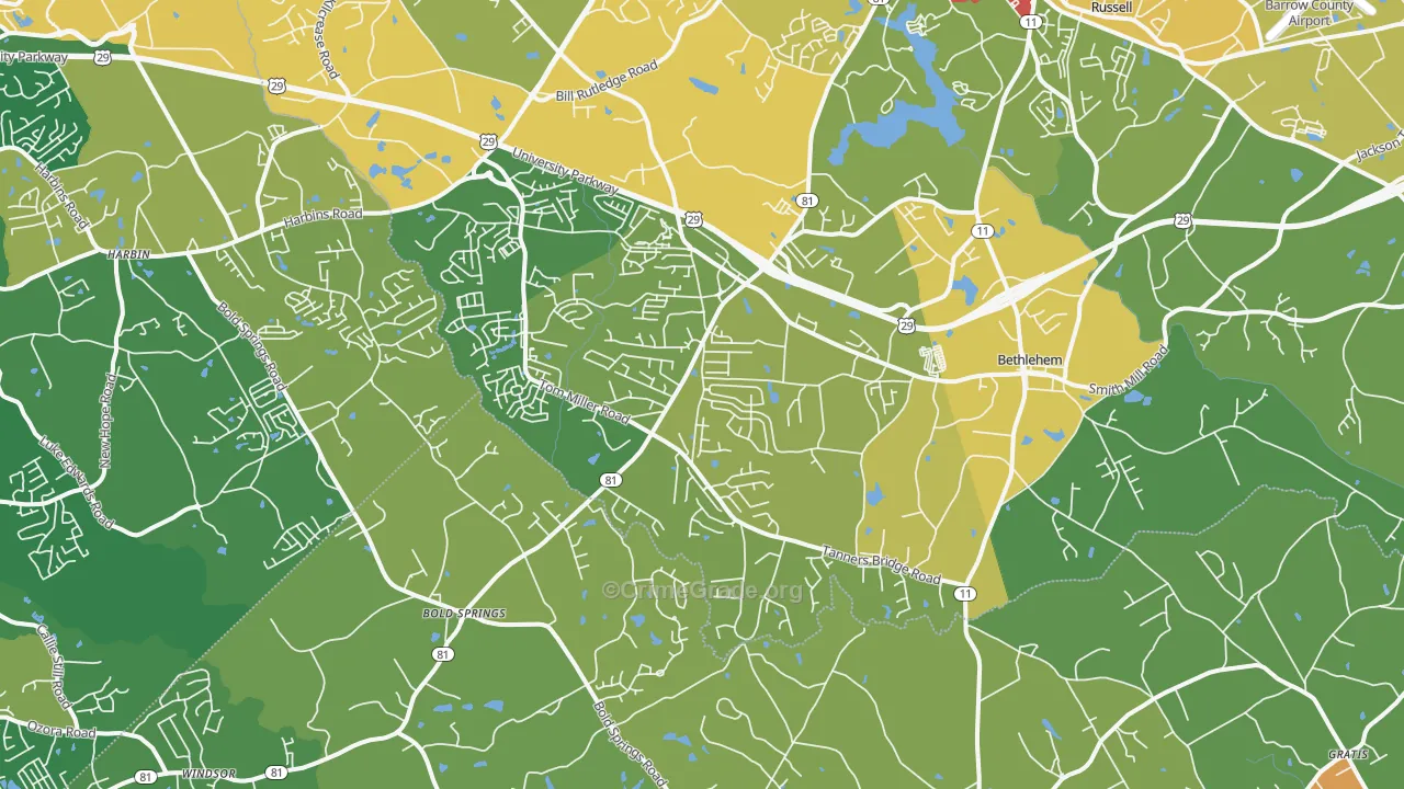 Bethlehem, GA Map of Burglary Rates