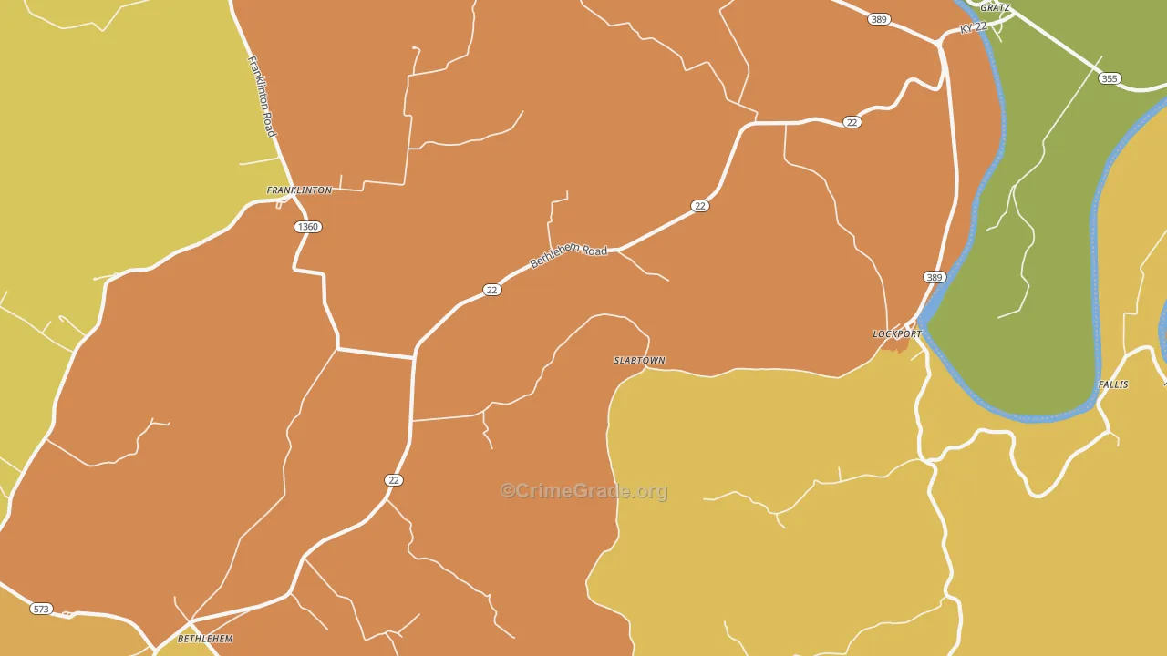Bethlehem, KY Map of Burglary Rates