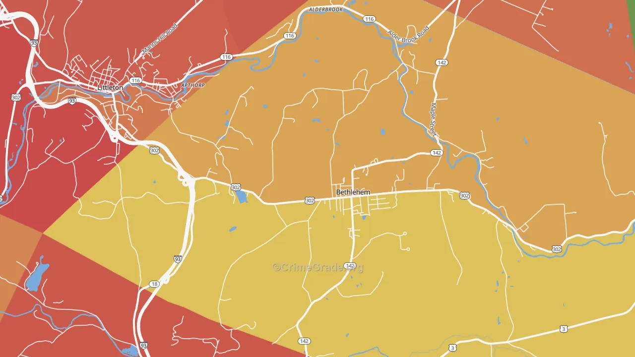 Bethlehem, NH Map of Burglary Rates