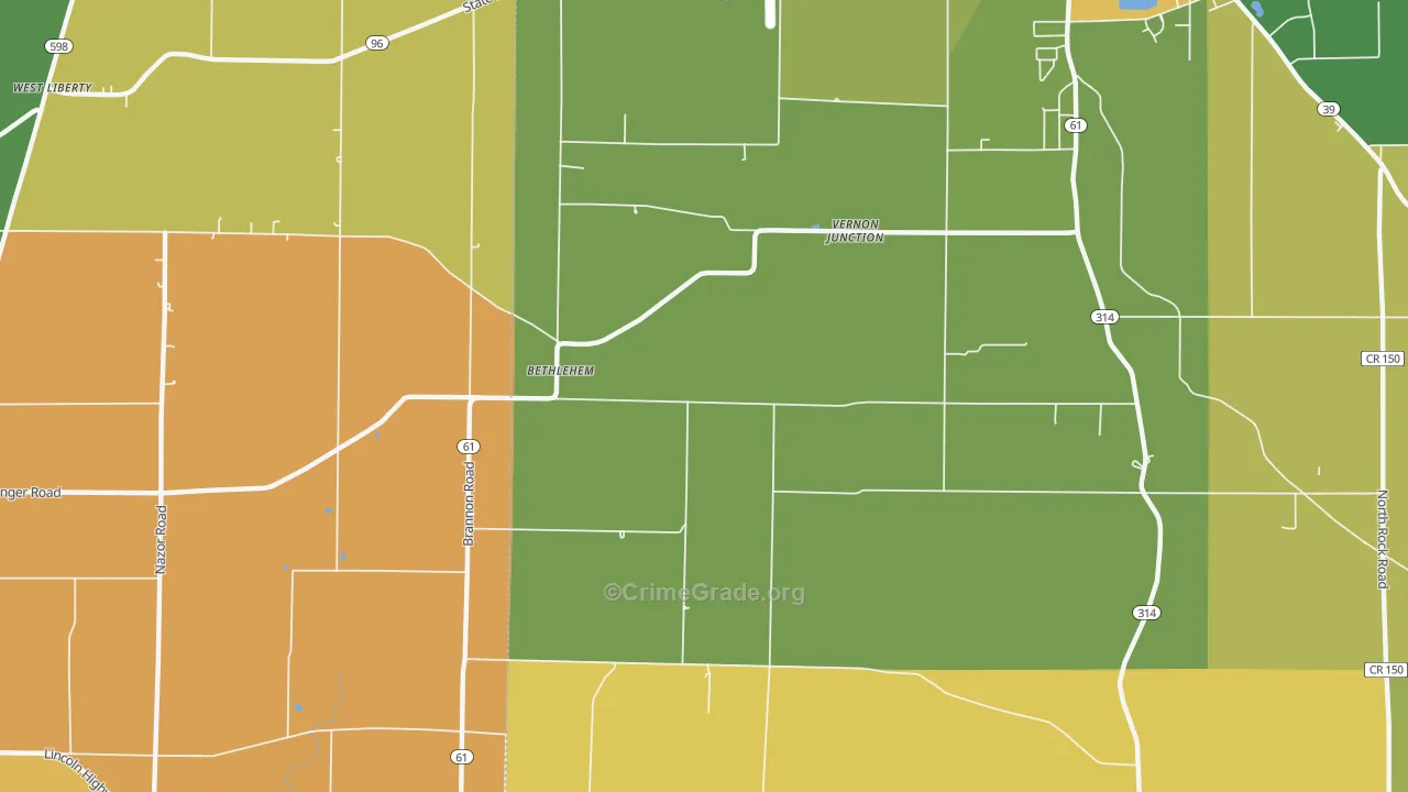 Bethlehem, OH Map of Burglary Rates