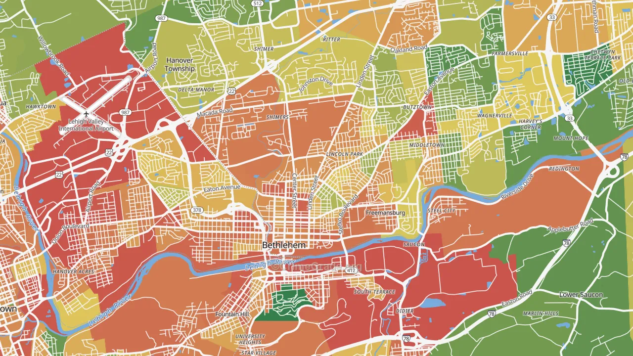 Bethlehem, PA Map of Burglary Rates